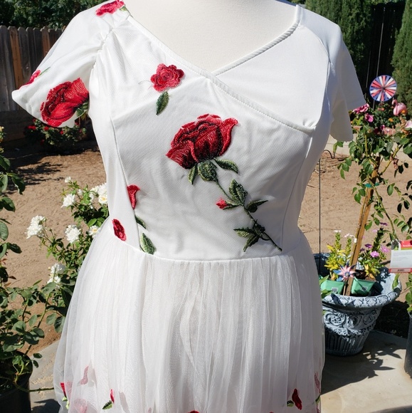 Plus Size Vintage Pin up Dress embroidery Roses - Picture 2 of 4